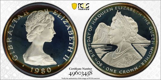 Toned 1980 PR 68 DCAM Crown Gibraltar  PCGS Queen Elizabeth 80th Birthday 521