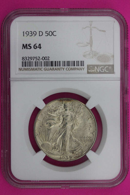 1939 D MS 64 Walking Liberty Half Dollar NGC Graded Certified Authentic 511