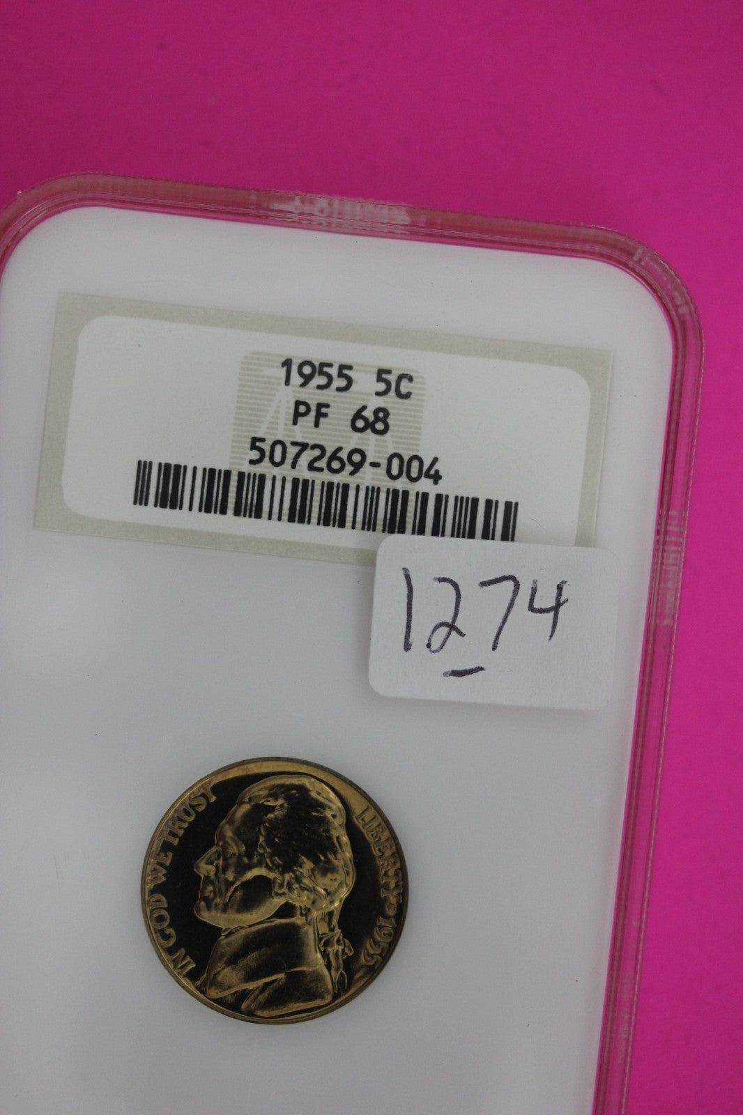 1955 PF 68 Jefferson Nickel NGC Certified Graded Authentic Genuine Slab 1274