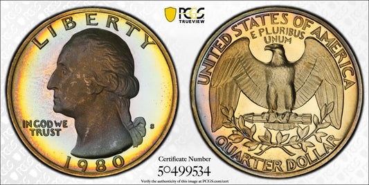 Toned 1980 S PR 69 DCAM Washington Quarter PCGS Graded Certified Slab 88