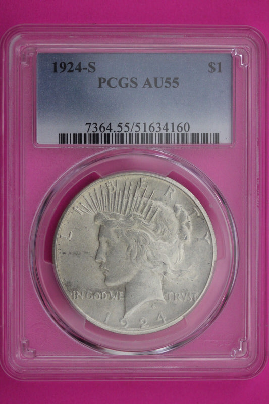 1924 S AU 55 Liberty Peace Silver Dollar PCGS Certified Authentic Graded 338
