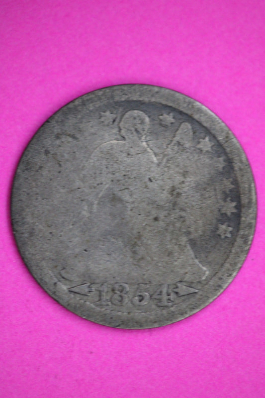 1854 P Seated Half Dime Silver Exact Coin Shown Filler Damaged Bent 2738