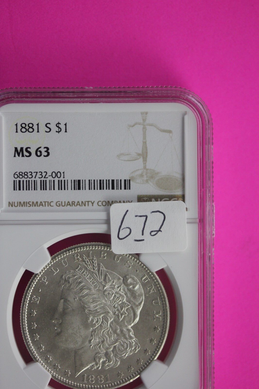 1881 S MS 63 Liberty Morgan Silver Dollar NGC Certified Slab Free Shipping 672