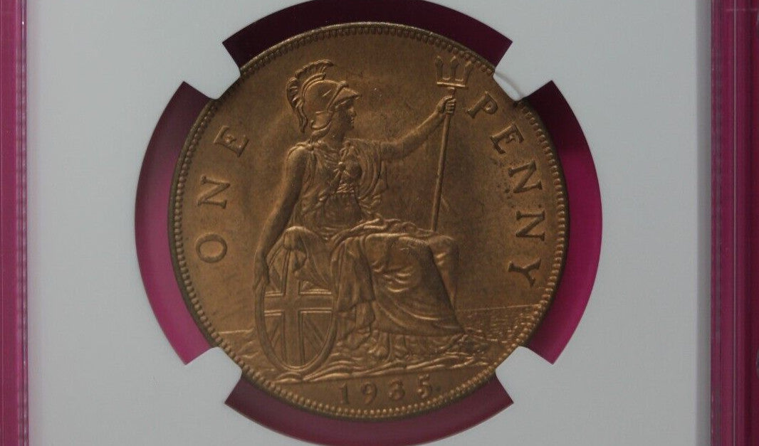 1935 MS 64 RD  Red Great Britain Penny Coin NGC Graded Certified Authentic 1503
