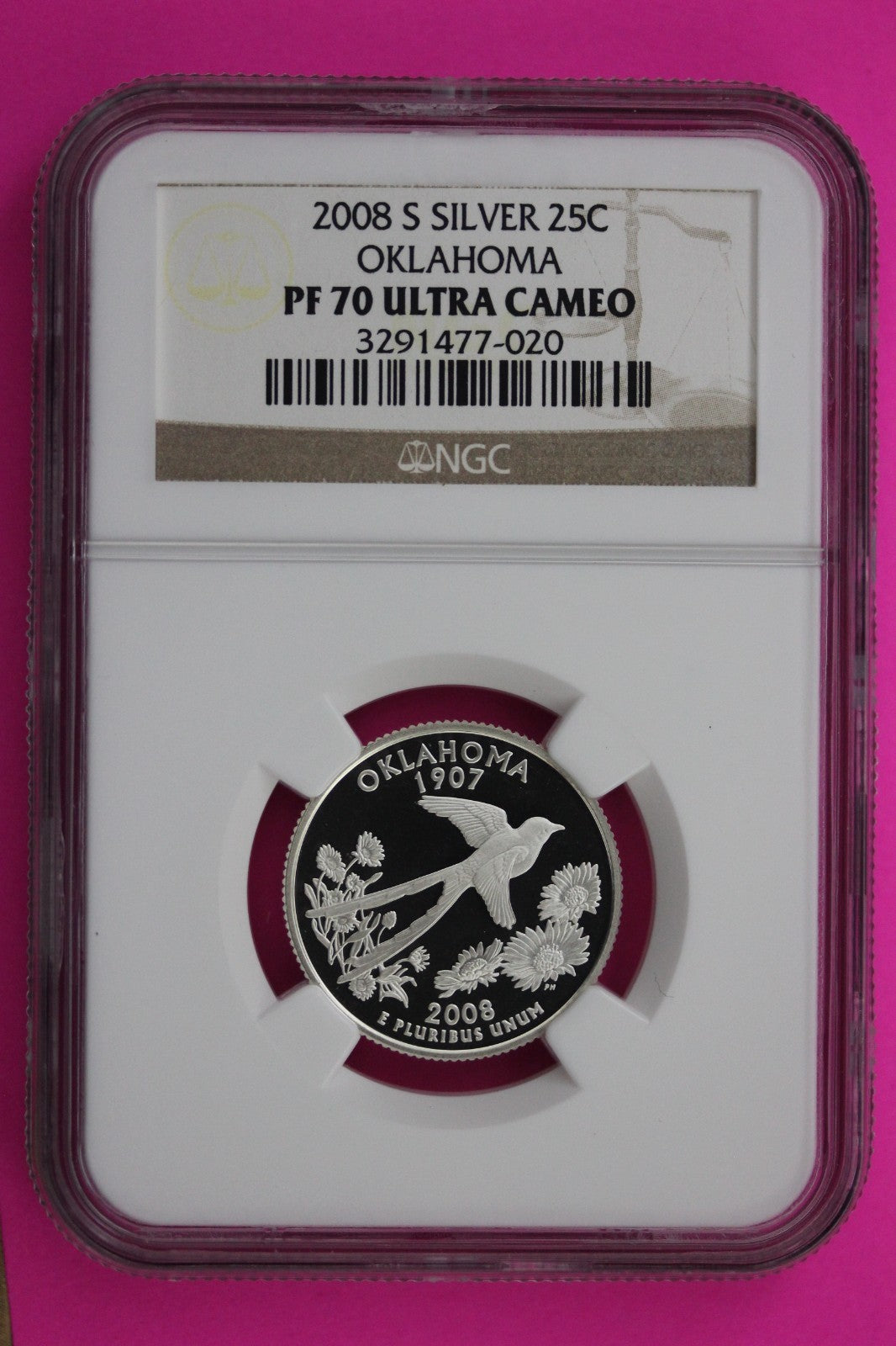 2008 S PF 70 Oklahoma Silver State Quarter NGC Certified Authentic Slab 454