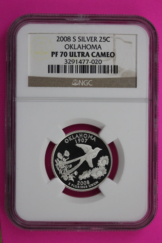 2008 S PF 70 Oklahoma Silver State Quarter NGC Certified Authentic Slab 454
