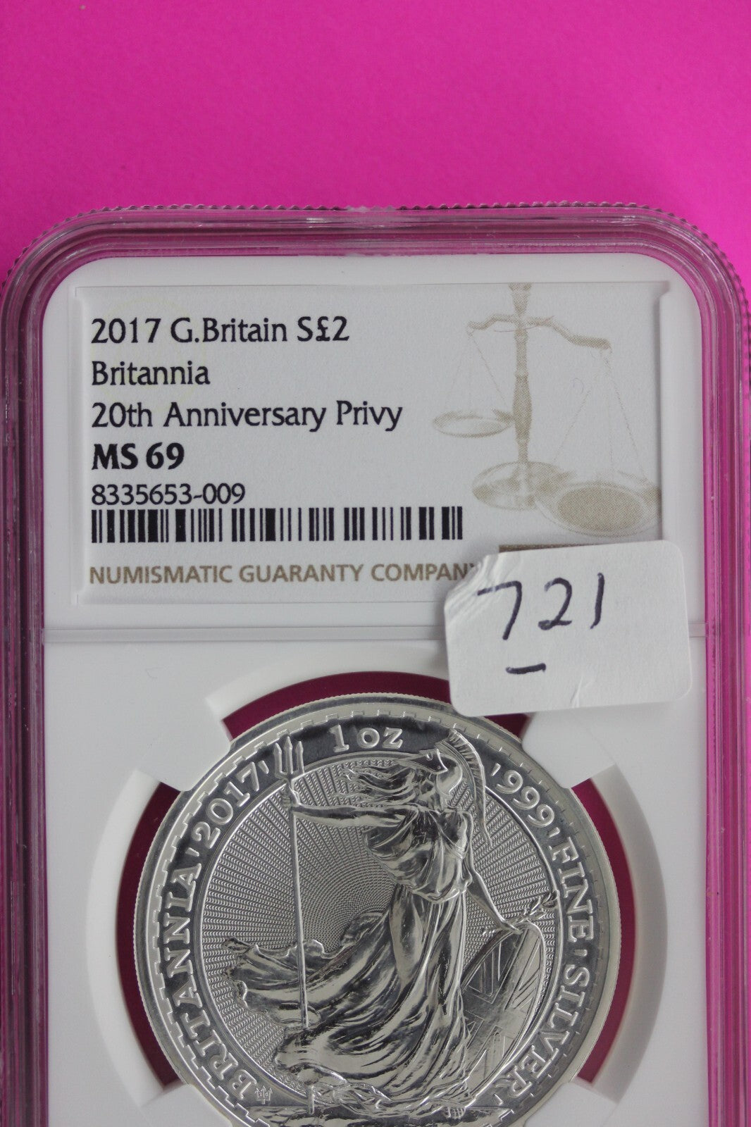 2017 MS 69 Great Britain £2 Britannia 20th Anniversary Privy NGC Graded Slab 721