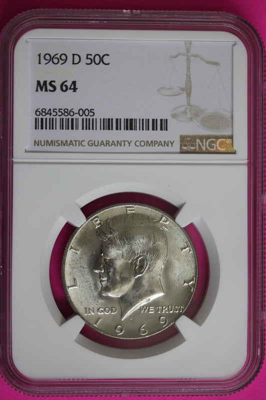 1969 D MS 64 Kennedy Half Dollar NGC Graded Certified Authentic Slab Silver 1375
