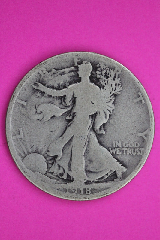 1918 D Walking Liberty Silver Half Dollar Guaranteed Authentic Genuine Coin 1161