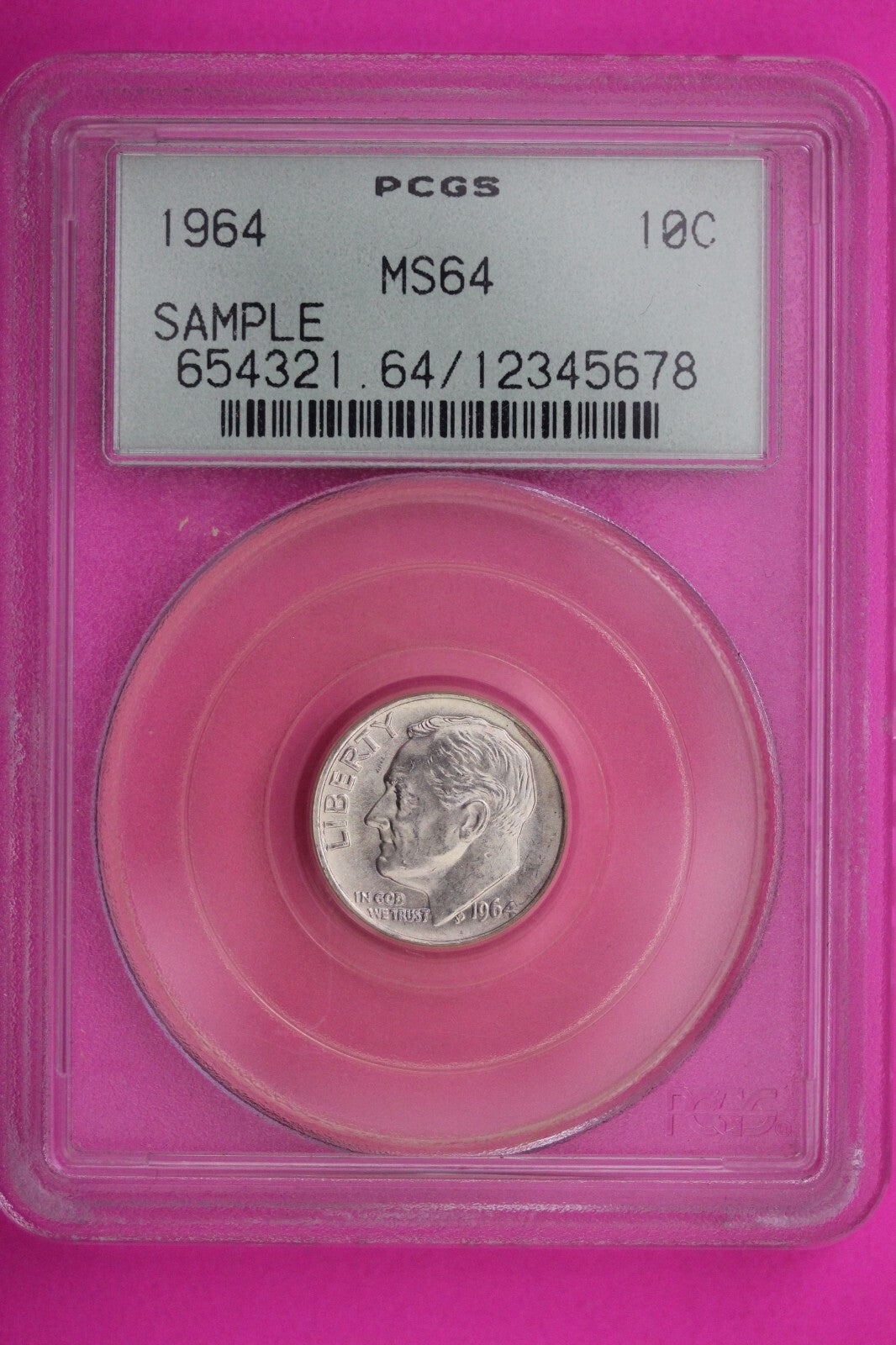 1964 P MS 64 Roosevelt Dime PCGS Green Label Sample Slab Silver Coin 384