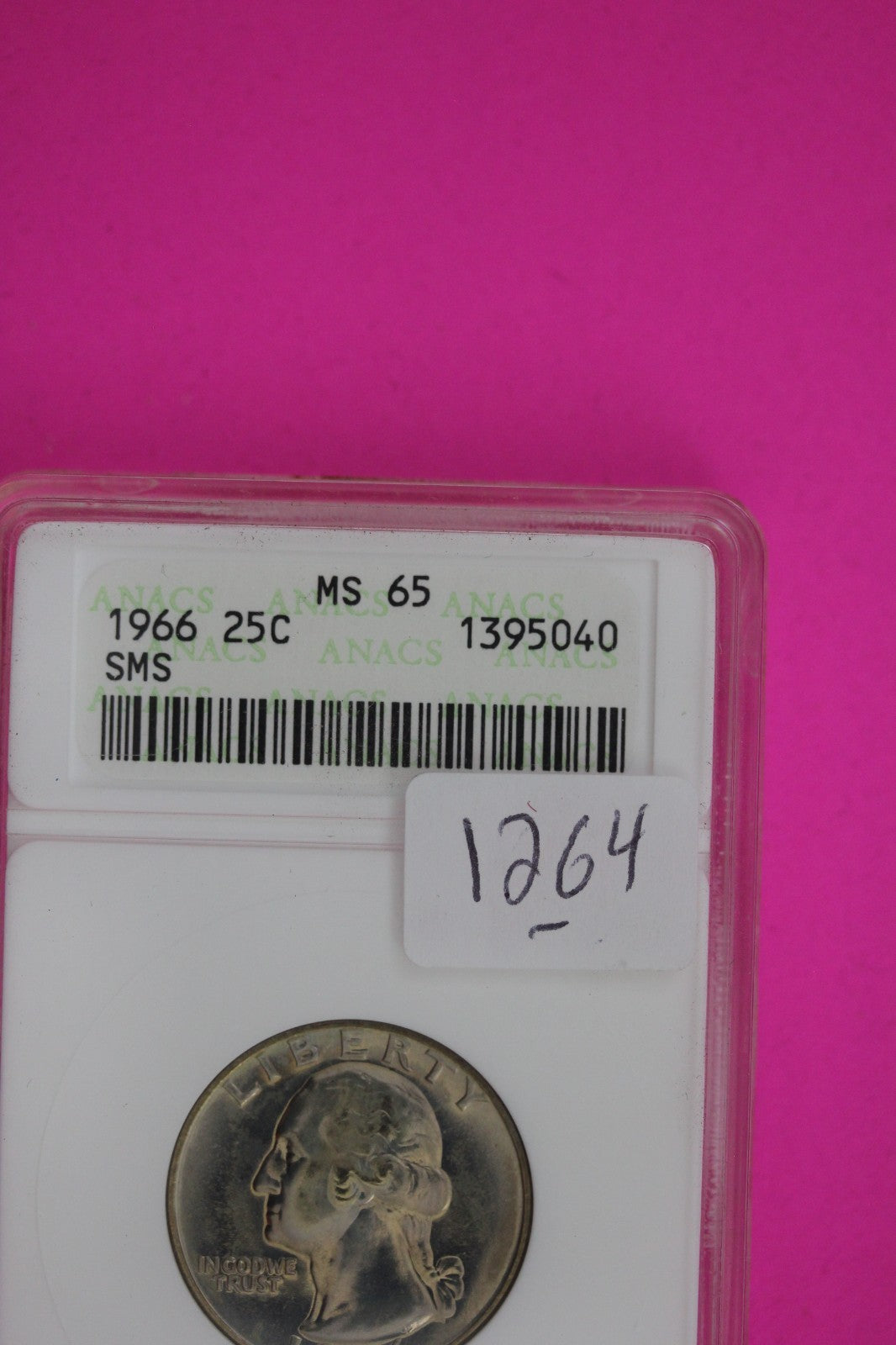 1966 SMS MS 65 Clad Washington Quarter ANACS Certified Graded Authentic 1264