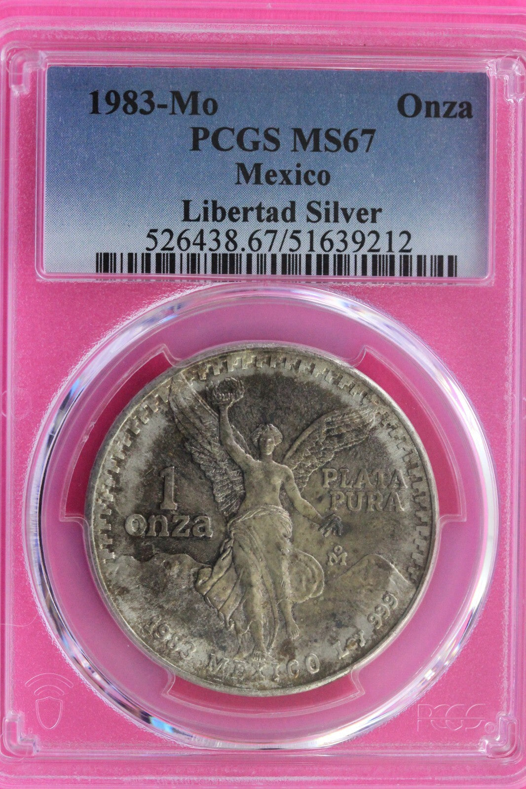 End of Roll Toned 1983 MS 67 Libertad Mexico 1 OZ Silver Coin PCGS Certified 100