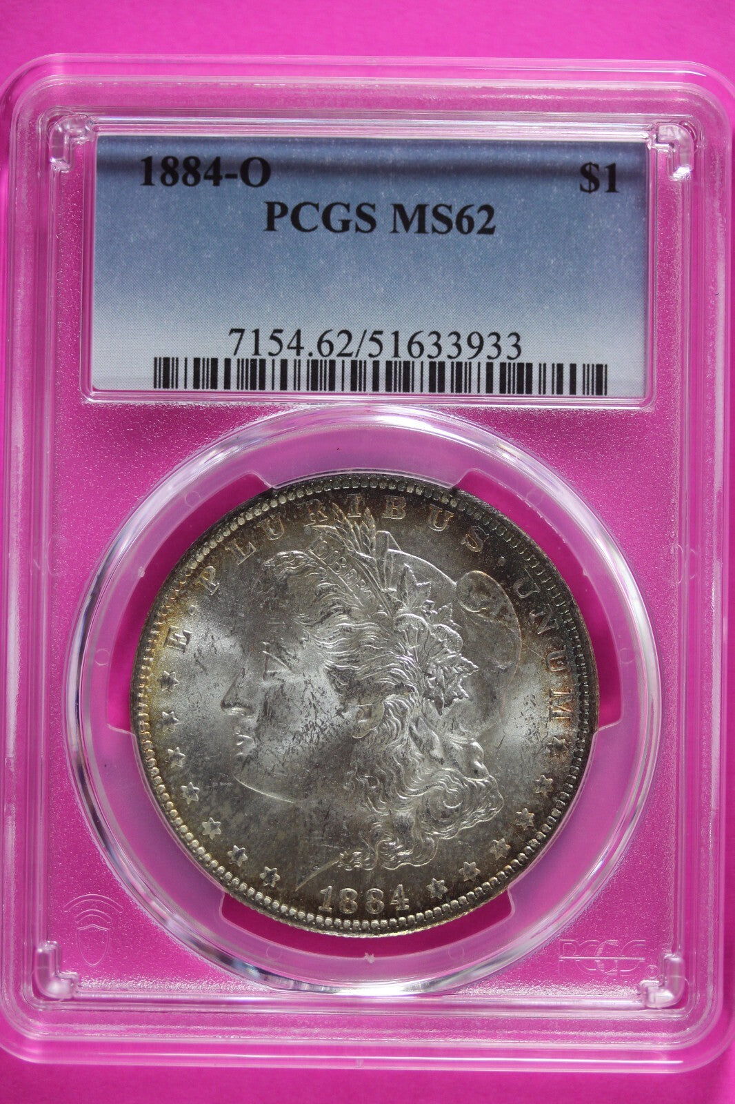 Nicely Toned 1884 O MS 62 Liberty Morgan Silver Dollar PCGS Certified Slab 756