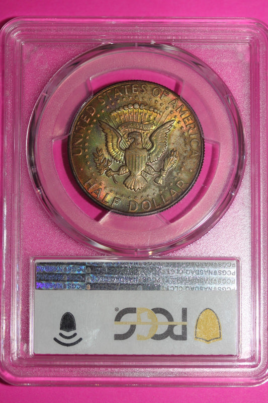 Rainbow Toned 1968 D MS 64 Kennedy Half Dollar PCGS Graded Certified Silver 69