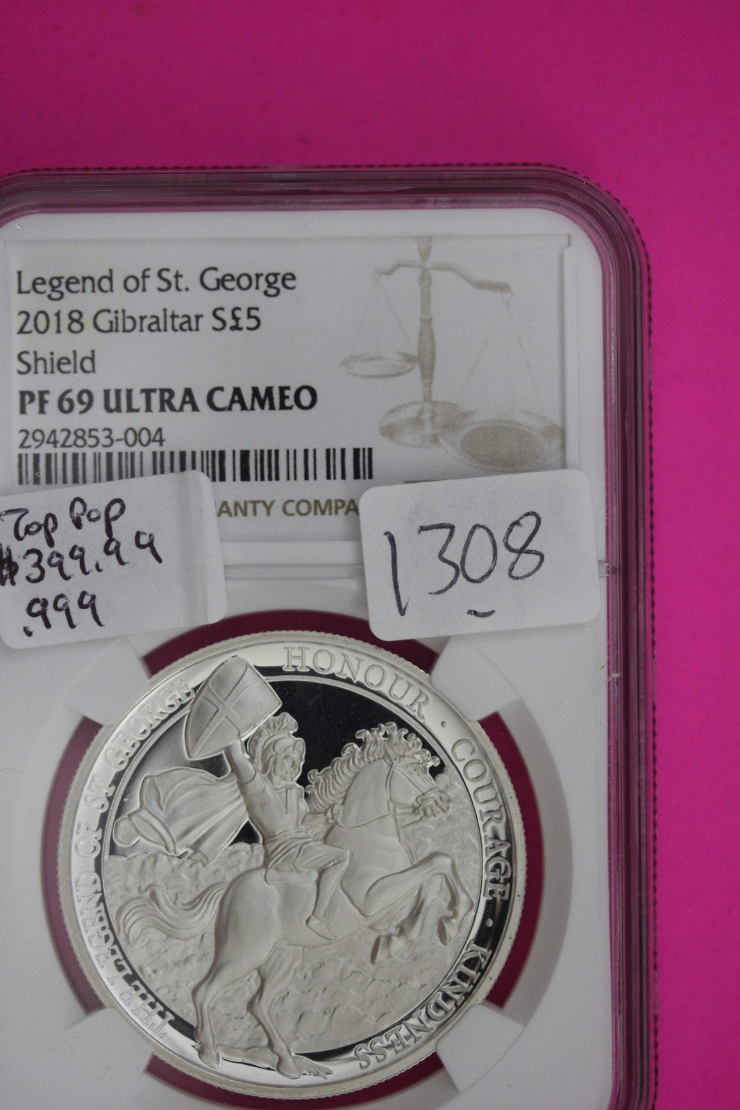 Top Pop 2018 PF 69 Ultra Cameo Gibraltar Legend of St George Shield 5LB NGC 1308