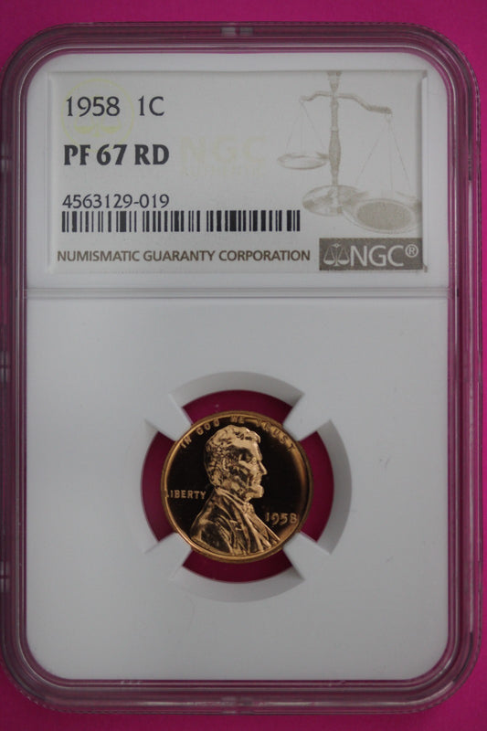 1958 PF 67 Red Lincoln Wheat Cent Proof Coin NGC certified Authentic Slab 296