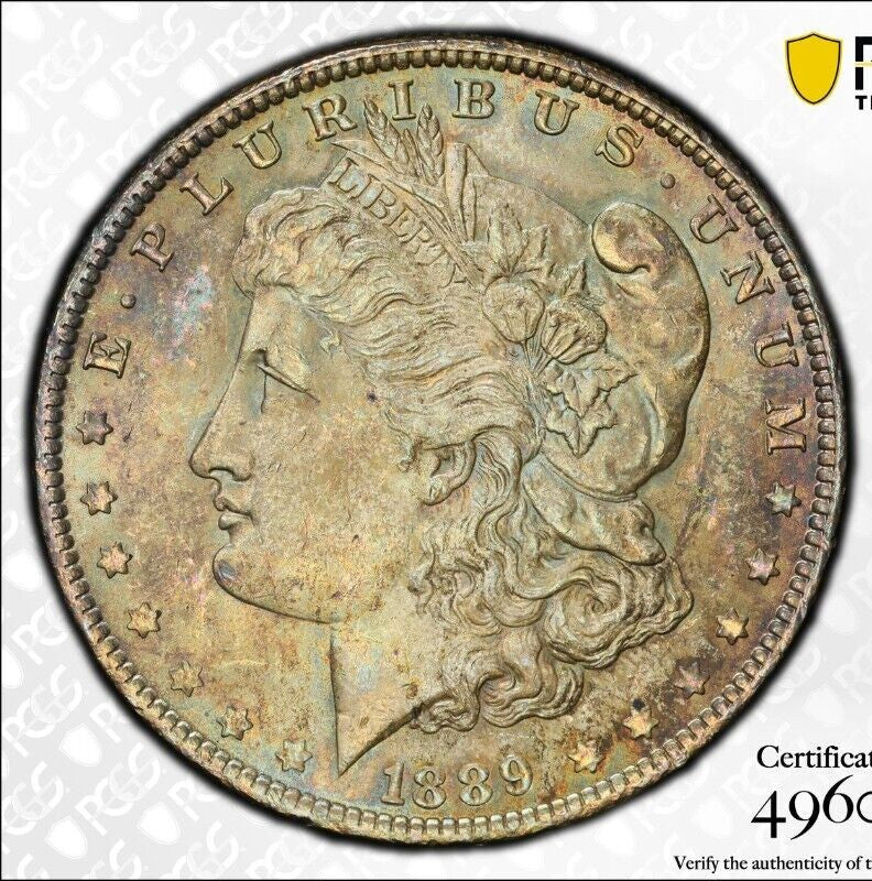 Toned 1889 P MS 63 Morgan Liberty Silver Dollar PCGS Certified Slab 34