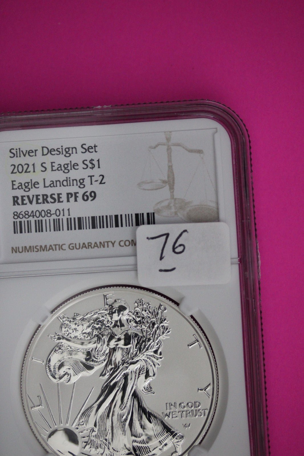 2021 S T2 Reverse Proof Silver Eagle PF 69 One Coin From Design Set NGC Slab 76