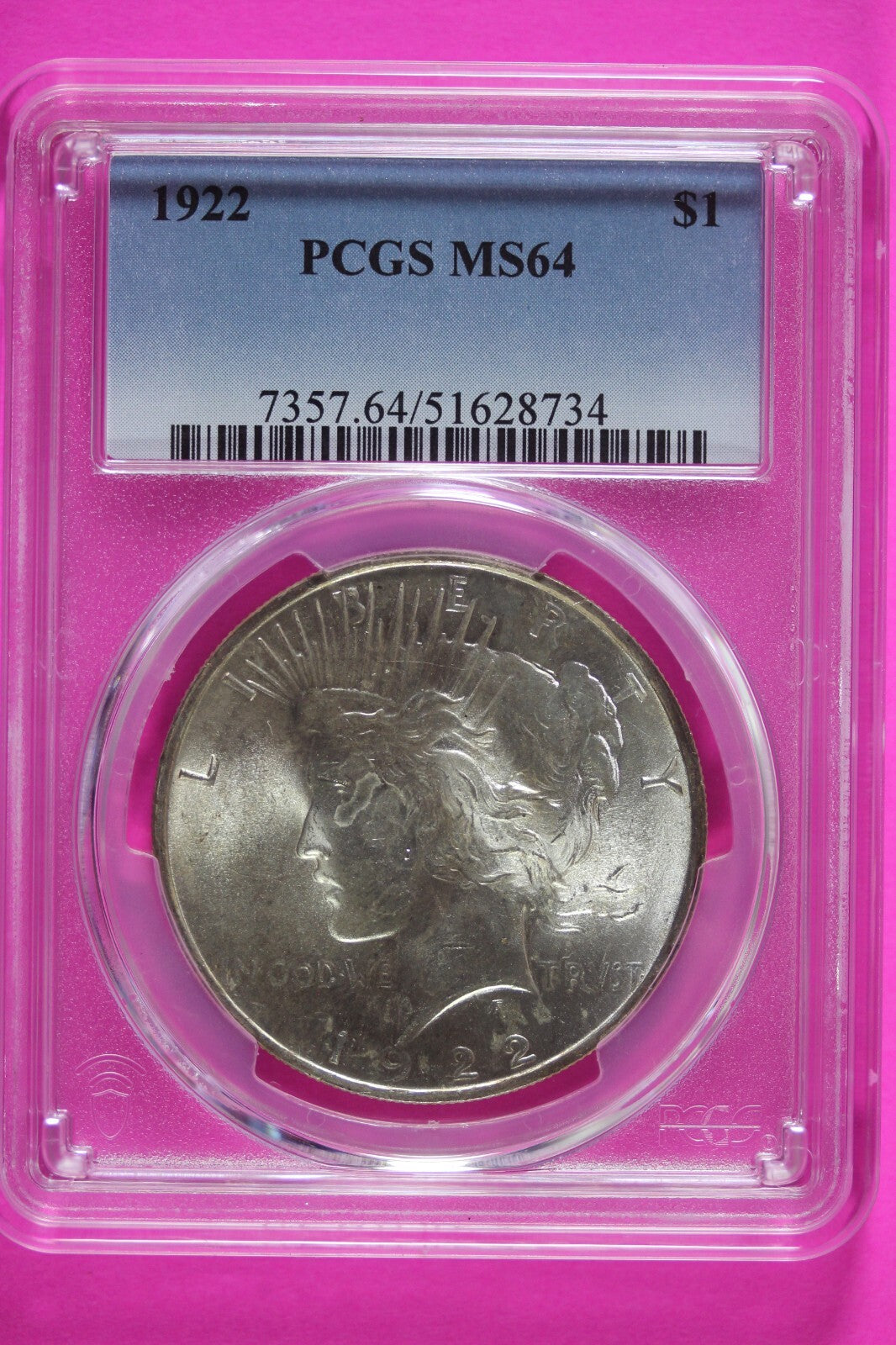 Toned 1922 P MS 64 Peace Silver Dollar PCGS Graded Certified Authentic Slab 928