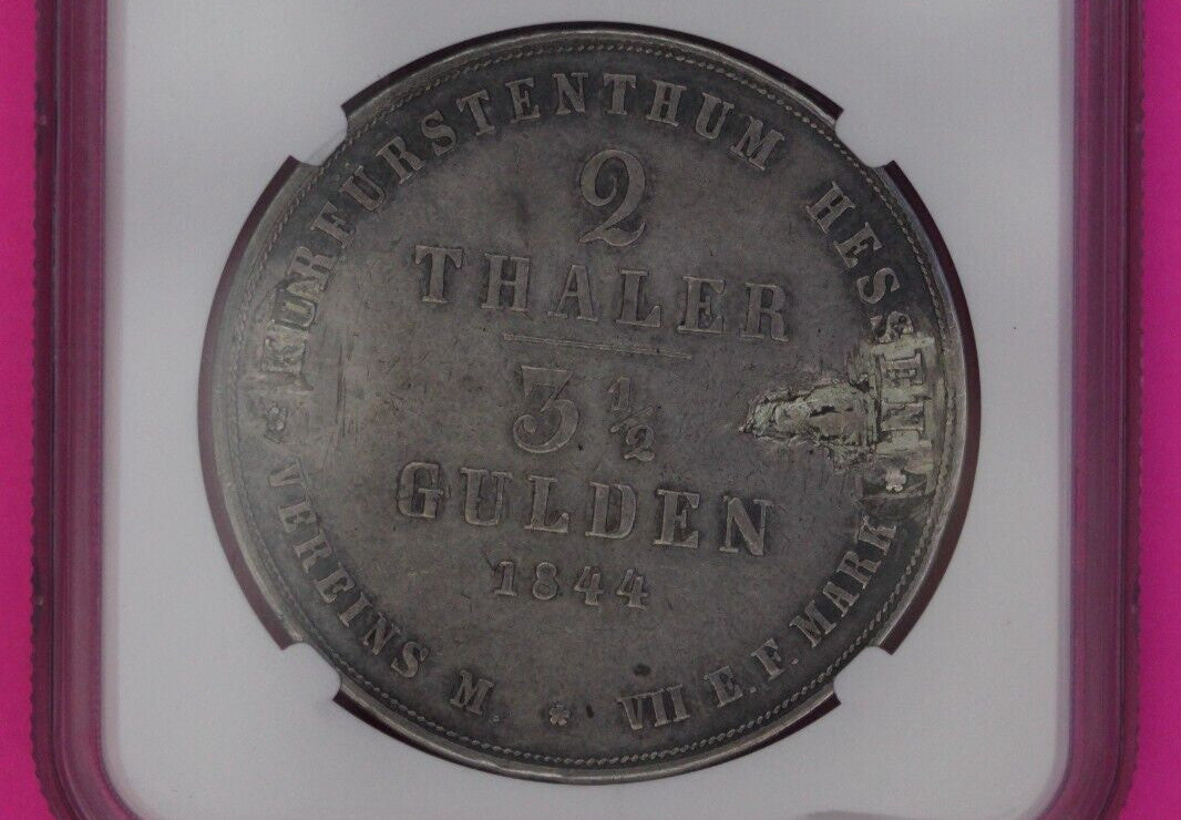 1844 Germany 2 Thaler Hesse-Cassel AU Details Mount Removed NGC Slab 1093