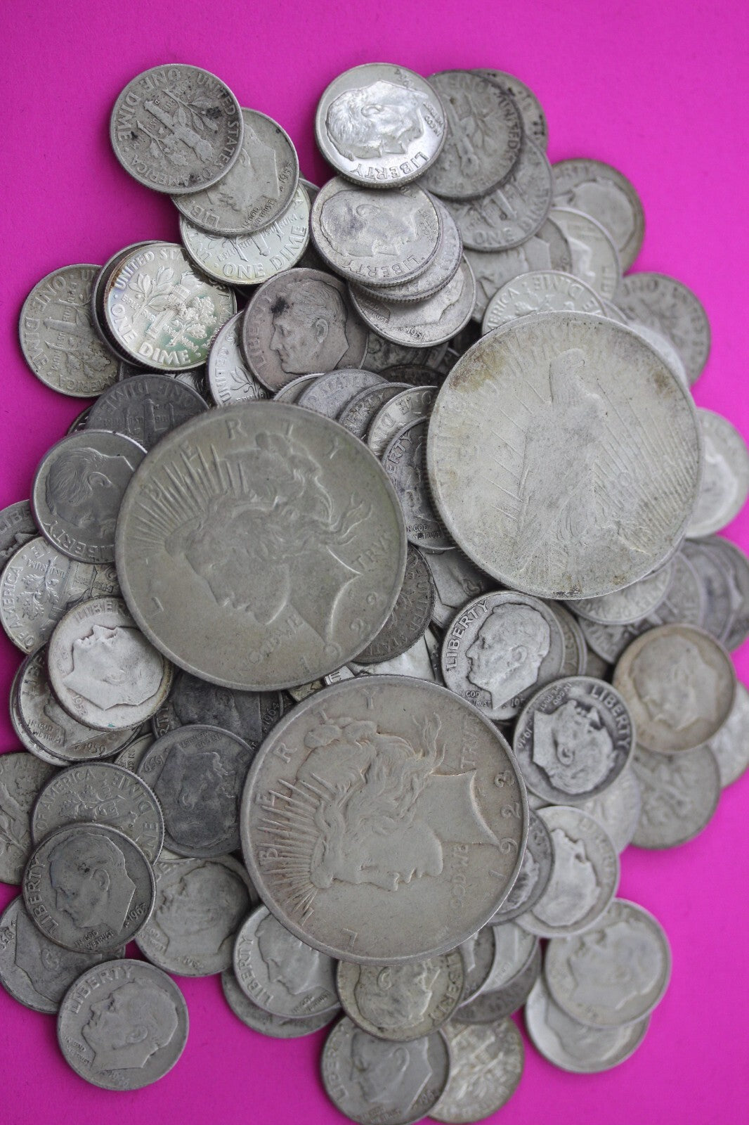 United States 90% Silver Coins $7.00 Face Value With One Peace Dollar Junk