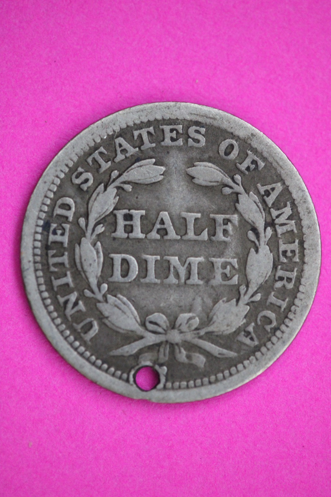 1853 P Seated Half Dime Silver Exact Coin Shown Filler Damaged Holed Bent 2734