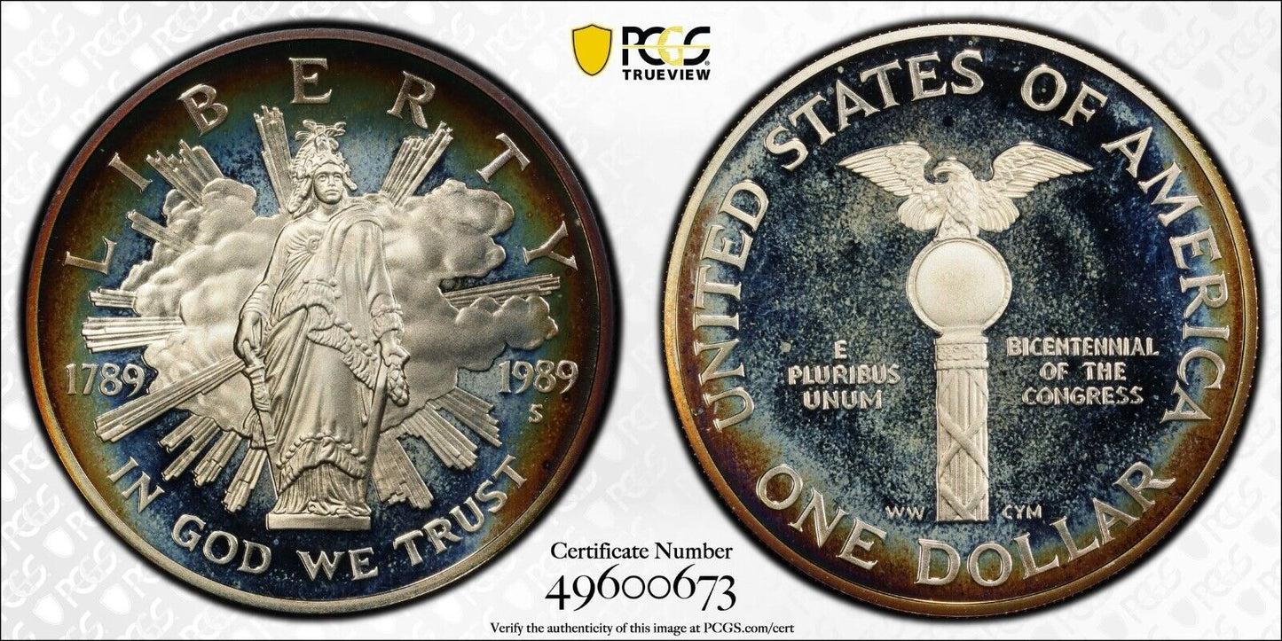 Toned 1989 S PR 67 DCAM Congress Commemorative Silver Dollar PCGS Certified 443