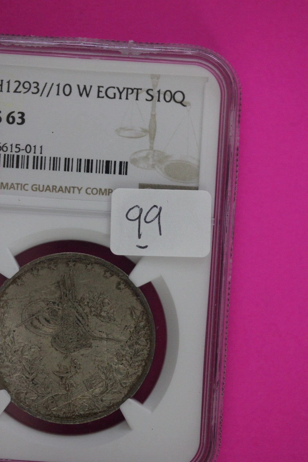 AH1293 10 W Egypt S 10 Quirsh MS 63 Silver Coin NGC Certified Graded Slab 99