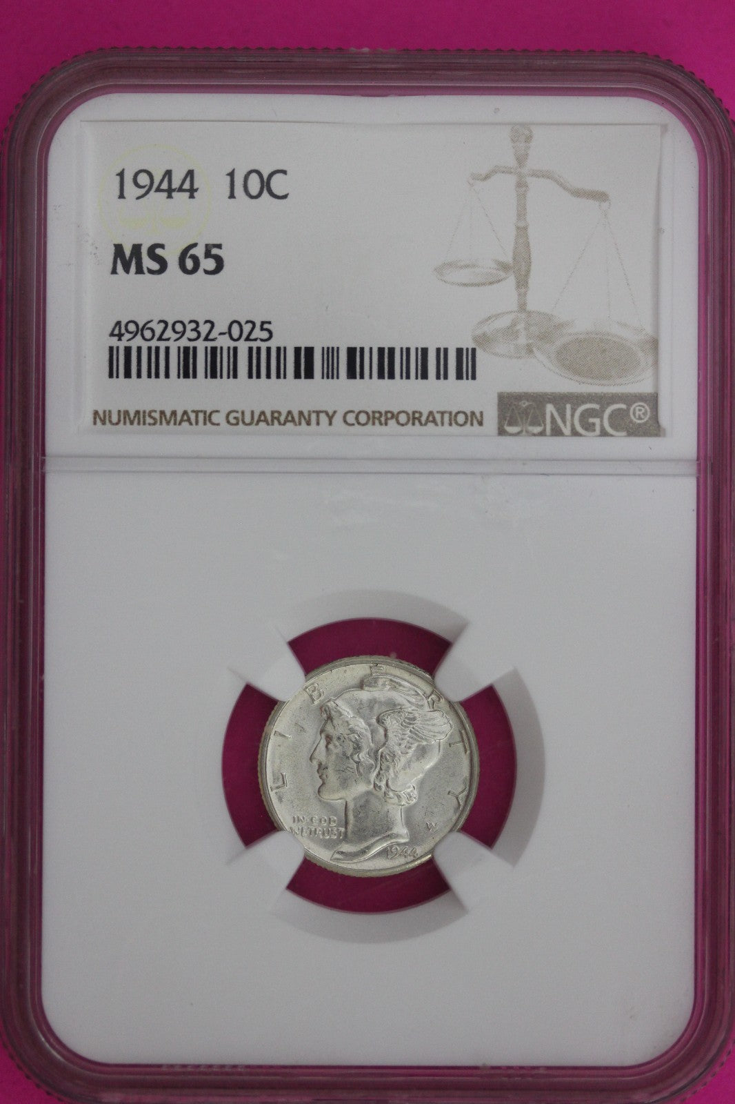 1944 P MS 65 Mercury Winged Liberty Dime NGC Certified Graded Authentic 1267