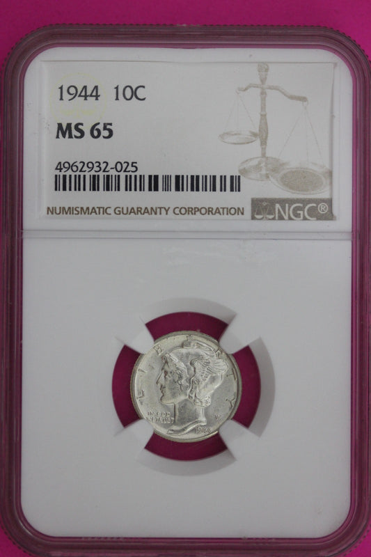1944 P MS 65 Mercury Winged Liberty Dime NGC Certified Graded Authentic 1267