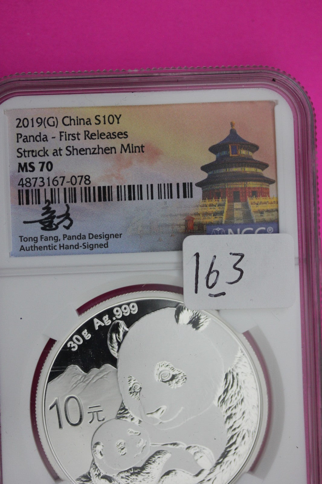 2019 MS 70 China Panda Shenzhen 1 OZ 999 Silver NGC Certified Authentic Slab 163