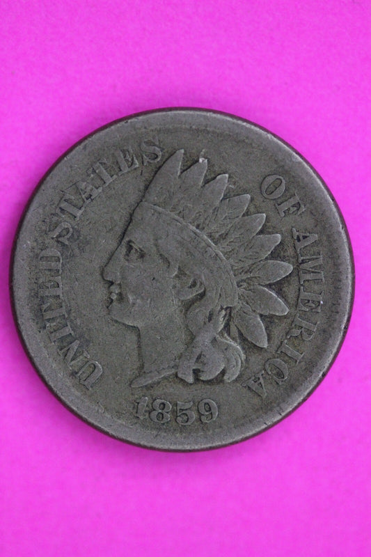 1859 Indian Head Cent Semi Key Date Coin Guaranteed Authentic & Genuine 0744N