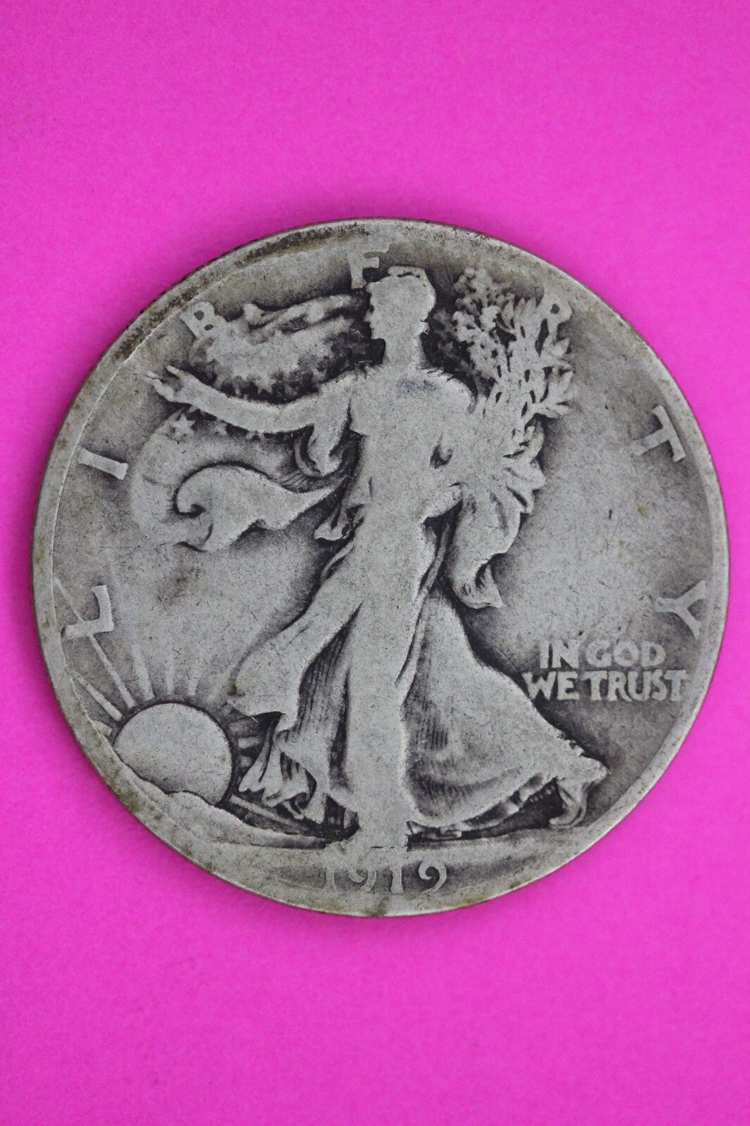 1919 D Walking Liberty Silver Half Dollar Guaranteed Authentic Genuine Coin 1166