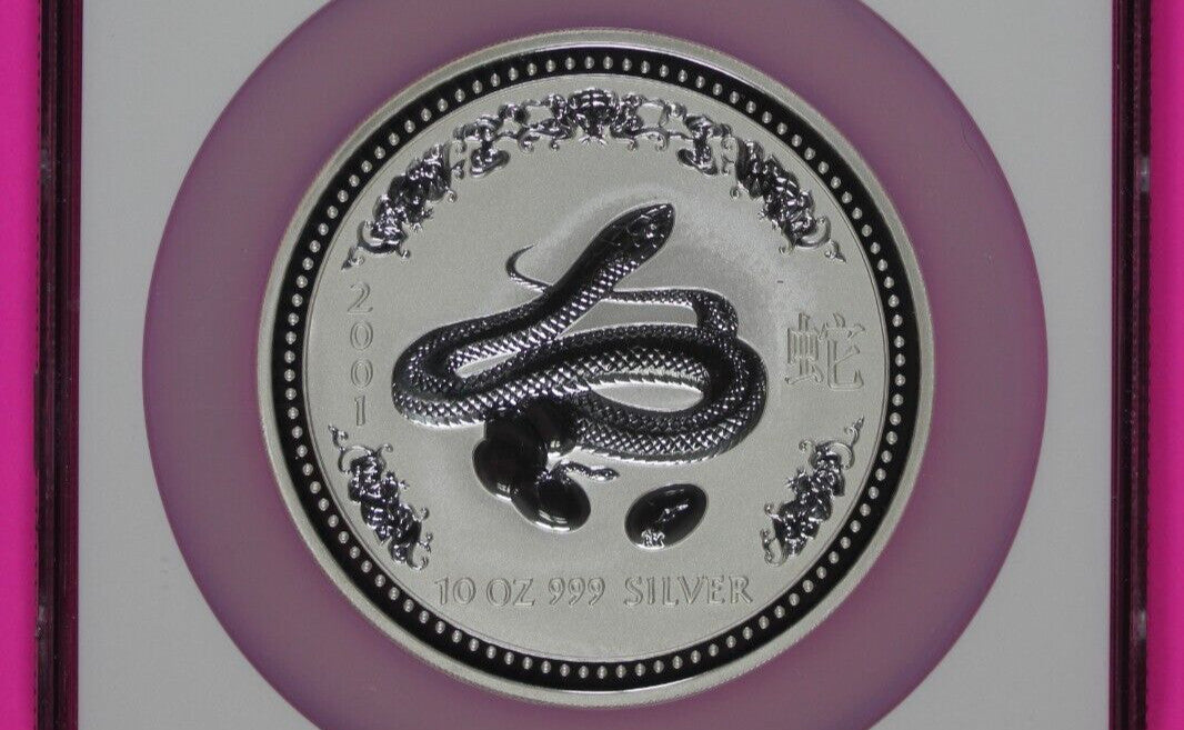 Top Pop Finest Known 2001 MS 69 10 OZ Silver Australia Year Of Snake NGC 7017