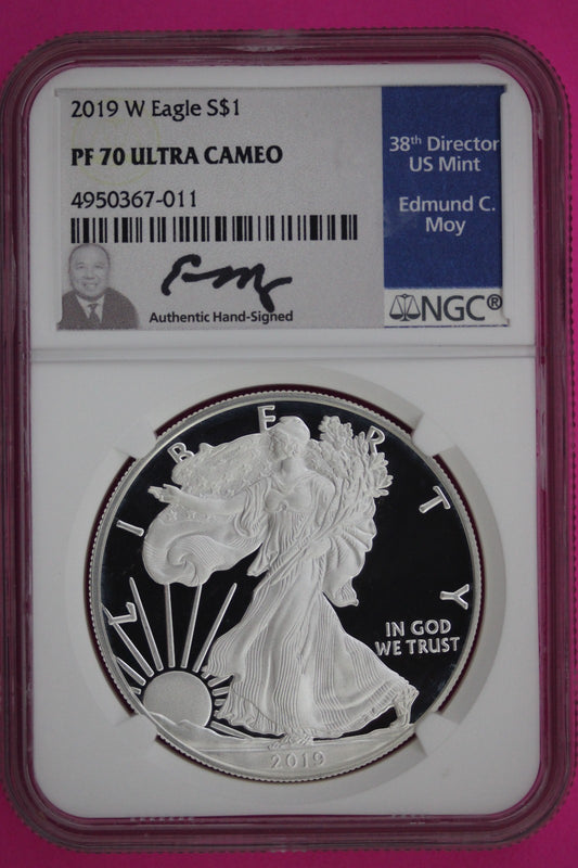 2019 W PF 70 Moy Signature Hand Signed Silver Eagle Coin NGC Certified Slab 794