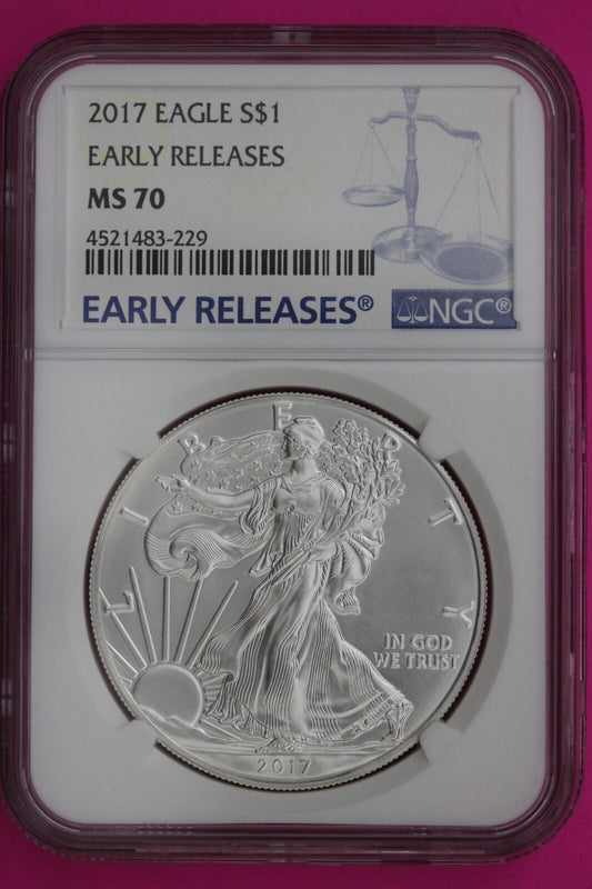 2017 MS 70 Silver Eagle Coin 1 OZ .999 NGC Certified Graded Authentic Slab 558