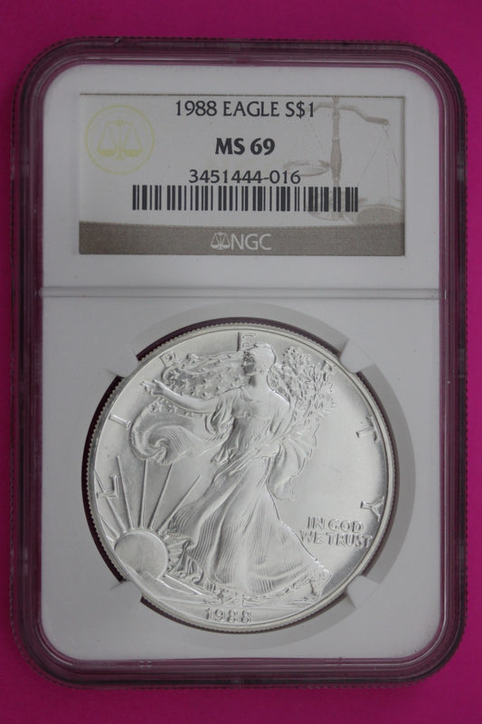 1988 MS 69 Silver Eagle 1 OZ .999 Silver NGC Certified Graded Authentic 237