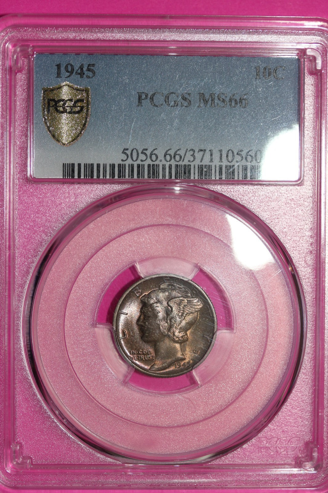 Toned 1945 P MS 66 Mercury Liberty Dime PCGS Certified Graded Authentic 87