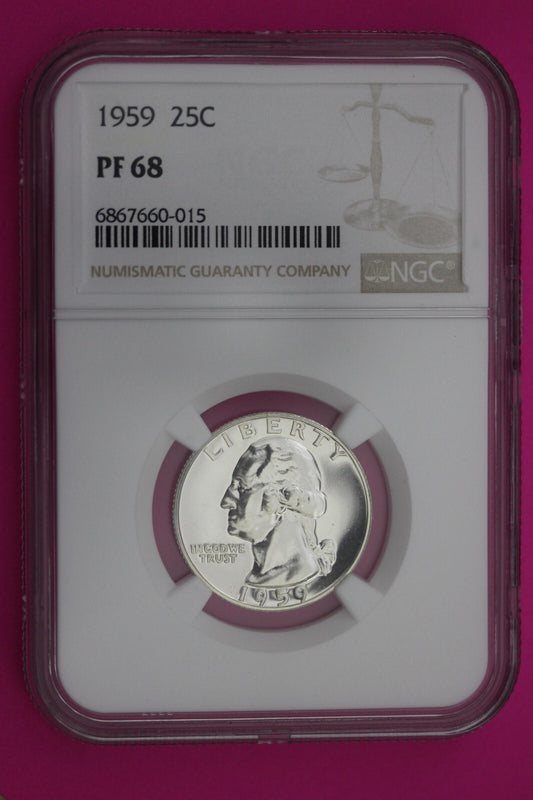 1959 PF 68 Proof Washington Silver Quarter NGC Certified Graded Authentic 282