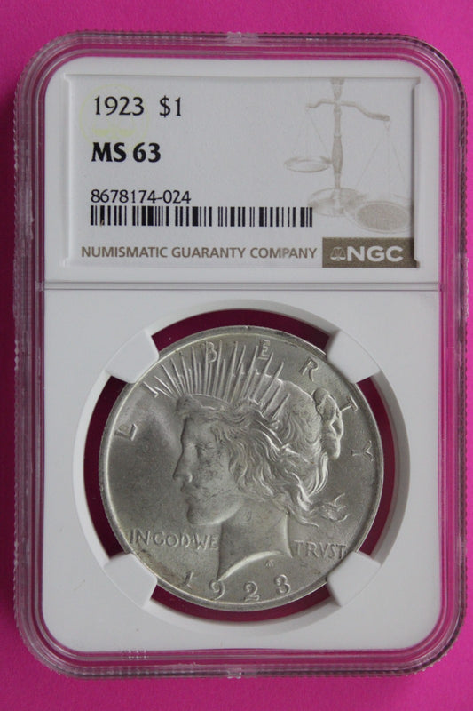 1923 P MS 63 Liberty Peace Silver Dollar NGC Certified Graded Authentic 722