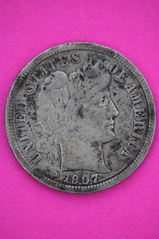 1907 S Barber Liberty Dime Scarce Semi Key Date Silver Coin San Francisco 126