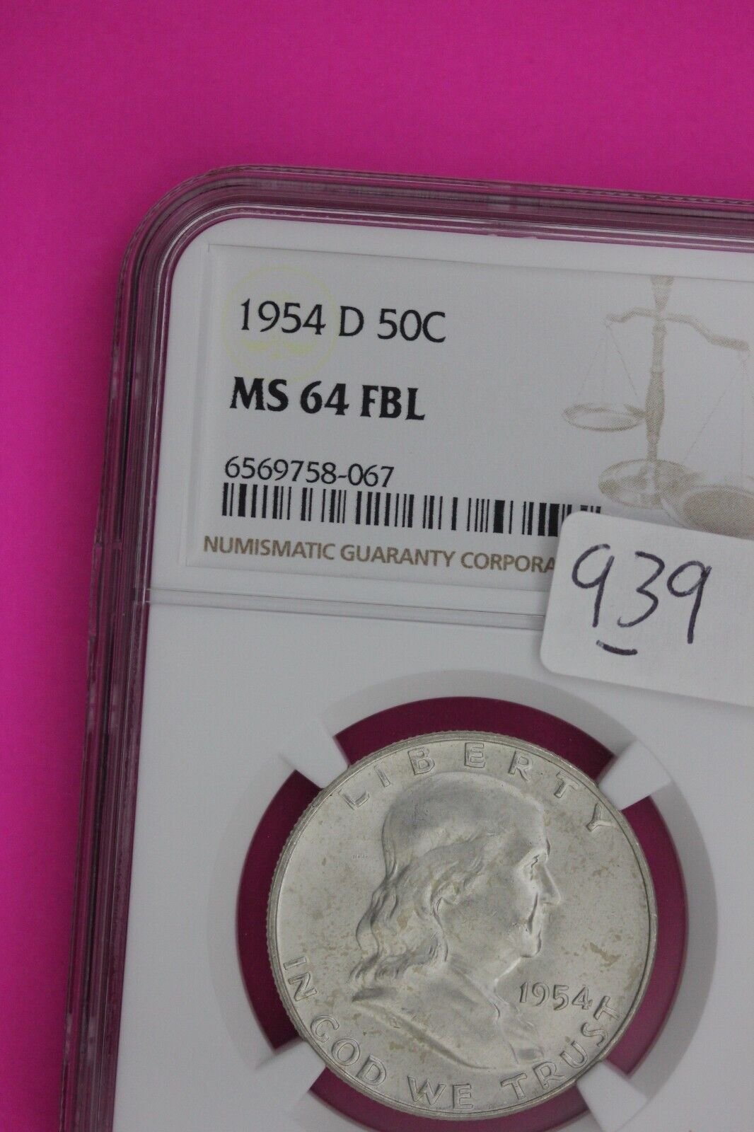 Full Bell Lines 1954 D MS 64 FBL Ben Franklin Half Dollar Silver Coin NGC 939