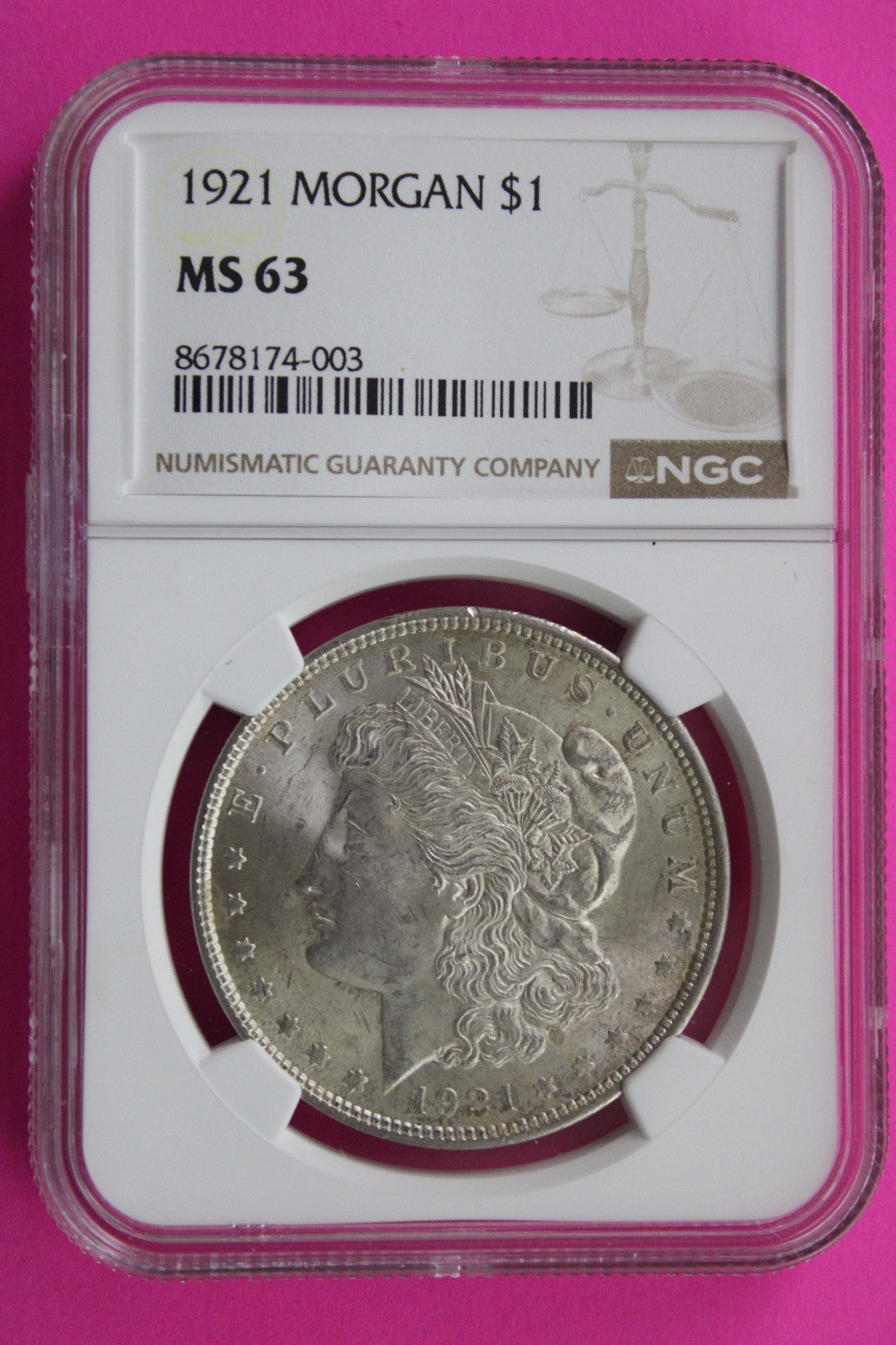 1921 P MS 63 Liberty Morgan Silver Dollar NGC Certified Graded Authentic 877
