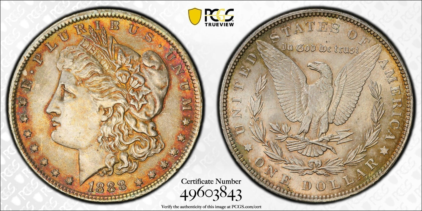 Toned 1888 P MS 63 Morgan Liberty Silver Dollar PCGS Certified Slab 32