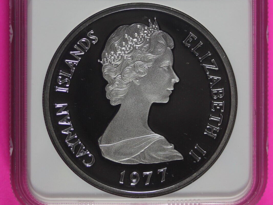 1977 PF 68 Cayman Islands Anne $25 Dollars Silver Coin NGC Graded Authentic 534