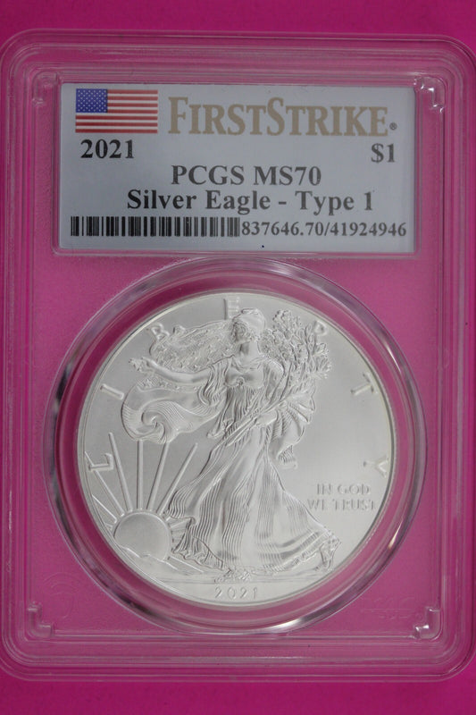 2021 T1 MS 70 Silver Eagle Coin 1 OZ .999 PCGS Certified Graded Authentic 584