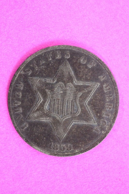 High Grade 1859 Trime 3 Three Cent Silver Dime Rare Semi Key Date Coin 123