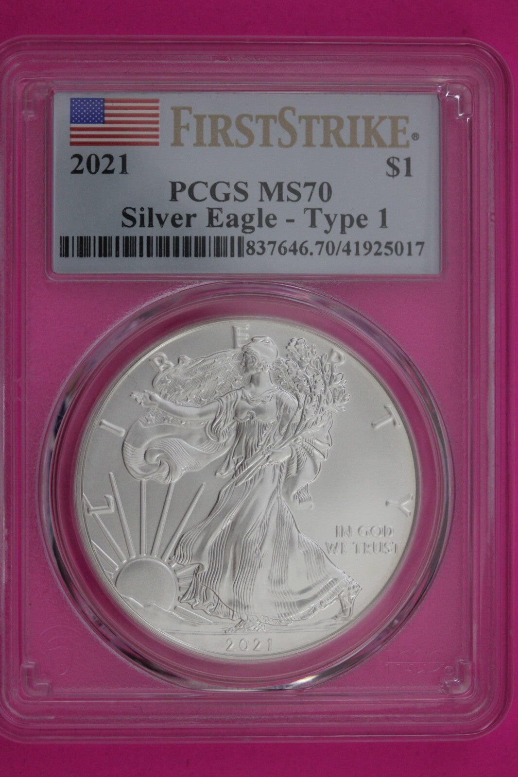 2021 T1 MS 70 Silver Eagle Coin 1 OZ .999 PCGS Certified Graded Authentic 583