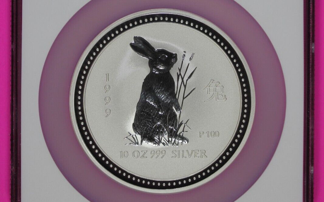 1999 MS 69 10 Ounces Silver Australia Year Of The Rabbit .999 Fine NGC Slab 7021
