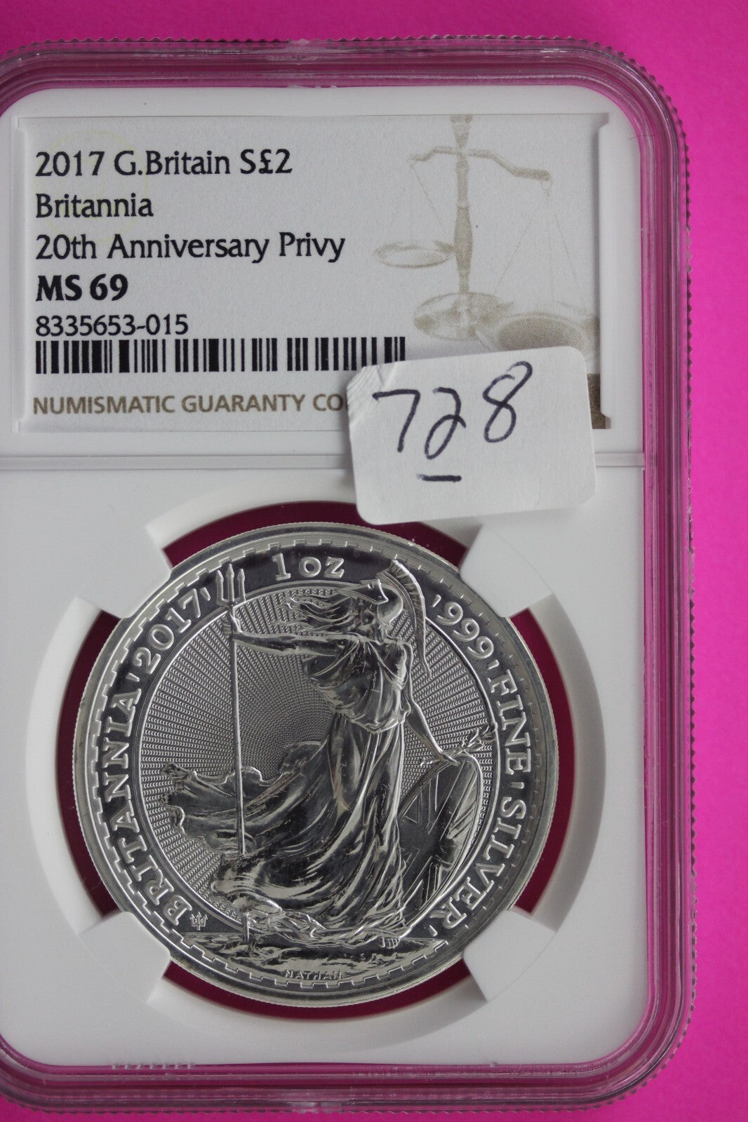 2017 MS 69 Great Britain £2 Britannia 20th Anniversary Privy NGC Graded Slab 728